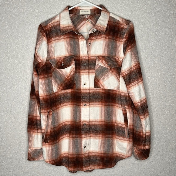 Thread & Supply Dempsey Top Long Sleeve Button Up Shirt Espresso Plaid - Picture 3 of 6